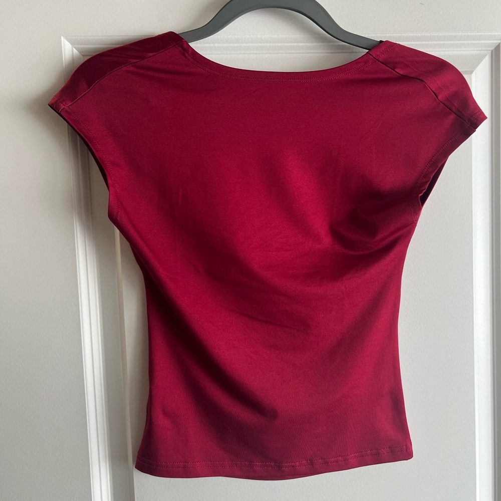 Amazon Red Fitted Cap Sleeve Blouse